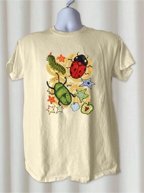Colorful Bug Caterpillar & Star Graphic Gildan Yellow Tshirt